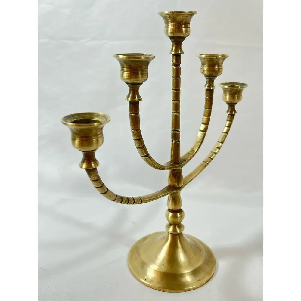 Vintage Brass 5-Arm Candelabra Candle Holder Patina Candelabrum Centerpiece